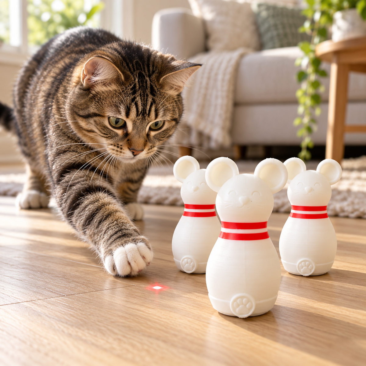 Kit n Kat Shop® | Mouse Bowling: Cat Toy Bowling Pin Set of 3