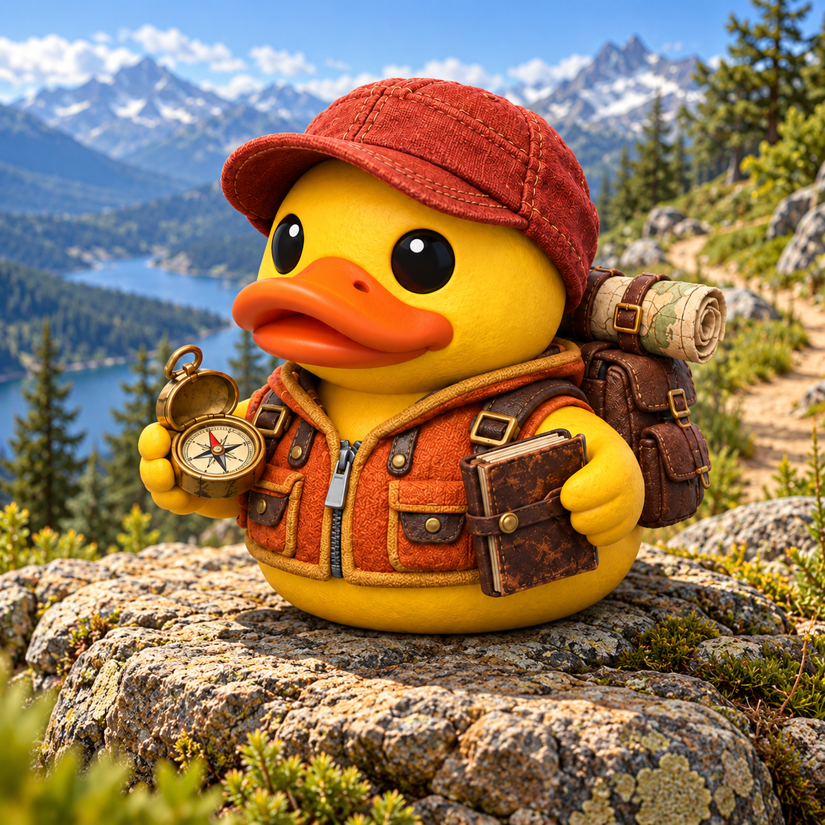 Illustrative Blaze adventure scene on a scenic mountain trail; generated character artwork.